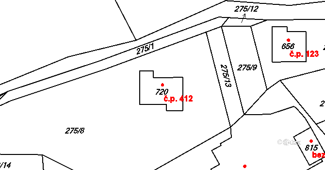 Mníšek 412 na parcele st. 720 v KÚ Mníšek u Liberce, Katastrální mapa