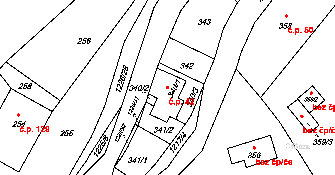 Žulová 42 na parcele st. 340/1 v KÚ Žulová, Katastrální mapa