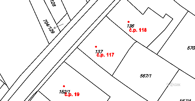 Horní Bělá 117 na parcele st. 137 v KÚ Horní Bělá, Katastrální mapa
