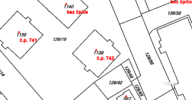 Lobeček 742, Kralupy nad Vltavou na parcele st. 1139 v KÚ Lobeček, Katastrální mapa