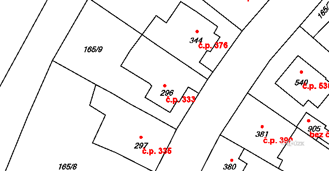 Rudná 333 na parcele st. 296 v KÚ Dušníky u Rudné, Katastrální mapa