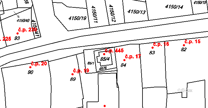 Kožlany 445 na parcele st. 85/4 v KÚ Kožlany, Katastrální mapa
