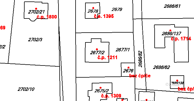 Černošice 1211 na parcele st. 2677/2 v KÚ Černošice, Katastrální mapa