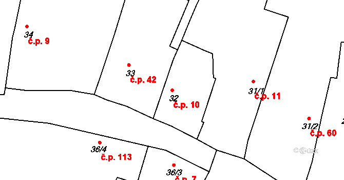 Borkovice 10 na parcele st. 32 v KÚ Borkovice, Katastrální mapa