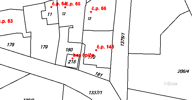 Skočice 143, Přeštice na parcele st. 170 v KÚ Skočice u Přeštic, Katastrální mapa
