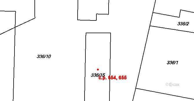 Hronov 654,655 na parcele st. 336/15 v KÚ Hronov, Katastrální mapa