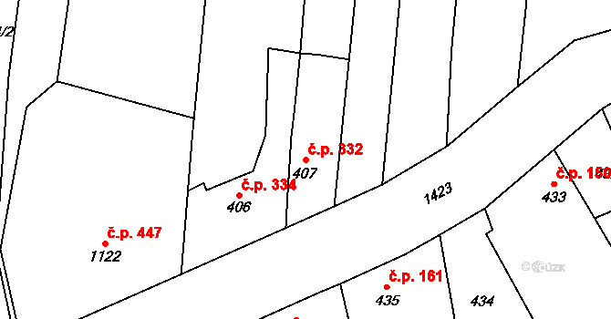 Vejprnice 332 na parcele st. 407 v KÚ Vejprnice, Katastrální mapa