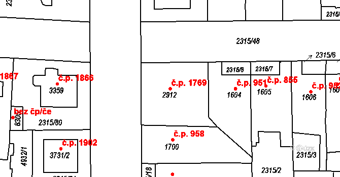 Zelené Předměstí 1769, Pardubice na parcele st. 2912 v KÚ Pardubice, Katastrální mapa