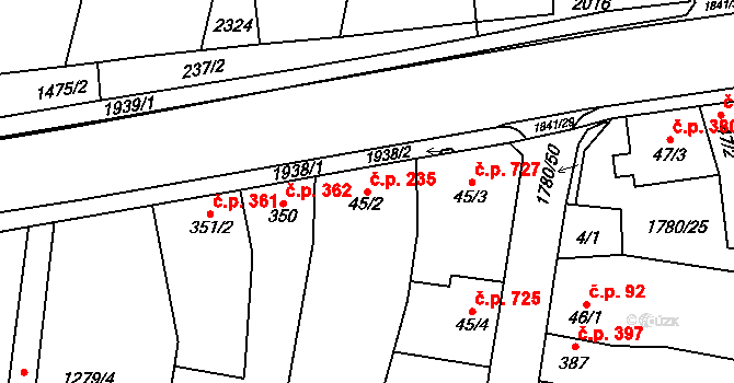 Přelouč 235 na parcele st. 45/2 v KÚ Přelouč, Katastrální mapa
