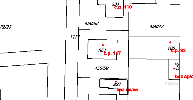 Velká Buková 117 na parcele st. 351 v KÚ Velká Buková, Katastrální mapa