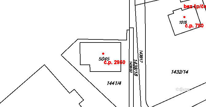 Rožnov pod Radhoštěm 2950 na parcele st. 5045 v KÚ Rožnov pod Radhoštěm, Katastrální mapa