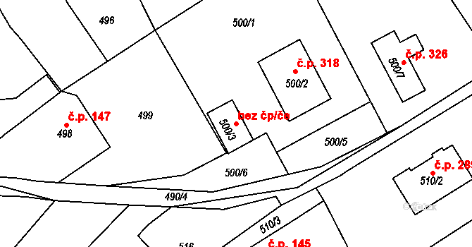 Osek 80612601 na parcele st. 500/3 v KÚ Osek u Hořovic, Katastrální mapa