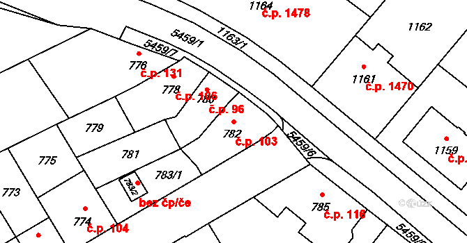 Zábřeh 103 na parcele st. 782 v KÚ Zábřeh na Moravě, Katastrální mapa
