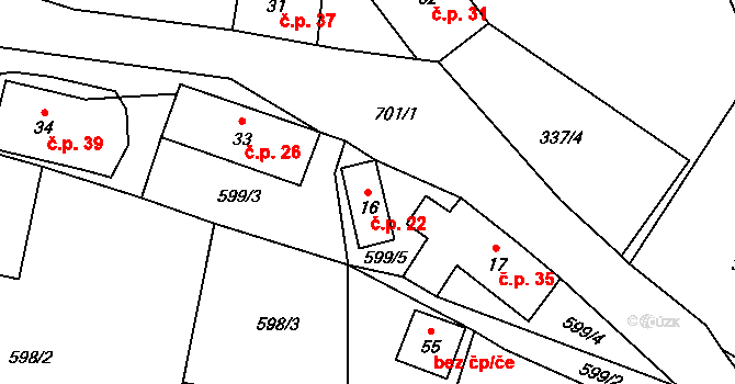 Úbislav 22, Stachy na parcele st. 16 v KÚ Úbislav, Katastrální mapa