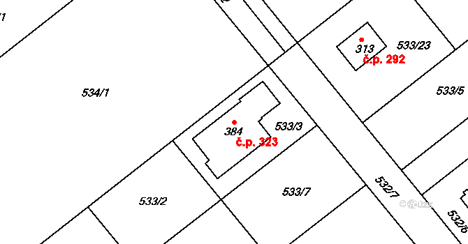 Vávrovice 323, Opava na parcele st. 384 v KÚ Vávrovice, Katastrální mapa