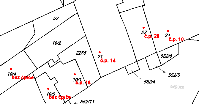 Hrbov 14, Lhenice na parcele st. 21 v KÚ Hrbov u Lhenic, Katastrální mapa