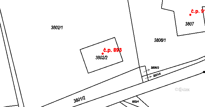 Horní Těrlicko 893, Těrlicko na parcele st. 3802/2 v KÚ Horní Těrlicko, Katastrální mapa