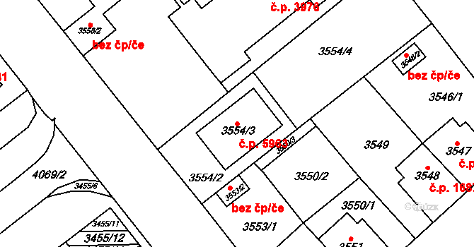 Chomutov 5963 na parcele st. 3554/3 v KÚ Chomutov I, Katastrální mapa