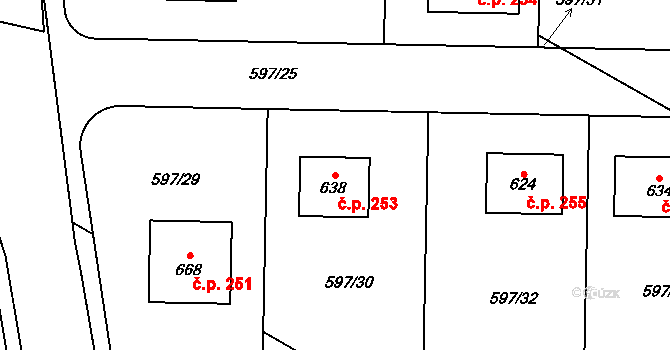 Chotětov 253 na parcele st. 638 v KÚ Chotětov, Katastrální mapa