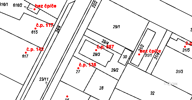 Senec 557, Zruč-Senec na parcele st. 29/3 v KÚ Senec u Plzně, Katastrální mapa