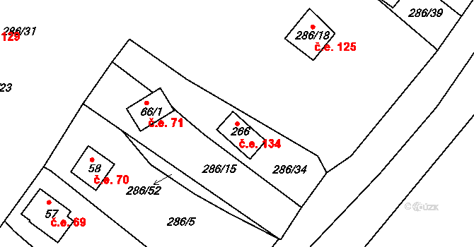Hracholusky 134, Úlice na parcele st. 266 v KÚ Hracholusky nade Mží, Katastrální mapa