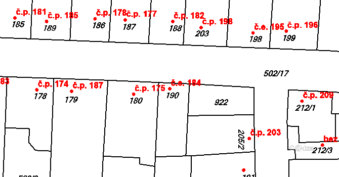 Líšťany 184 na parcele st. 190 v KÚ Líšťany u Cítolib, Katastrální mapa