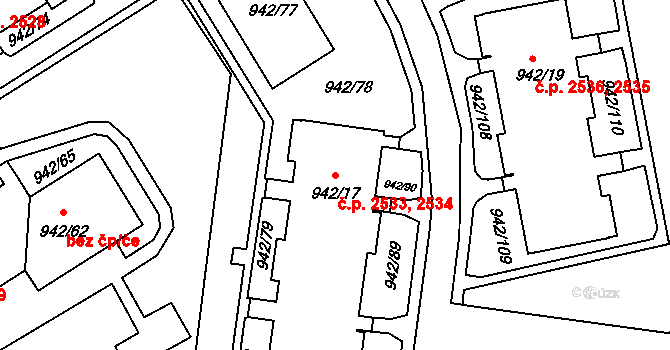 Louny 2533,2534 na parcele st. 942/17 v KÚ Louny, Katastrální mapa