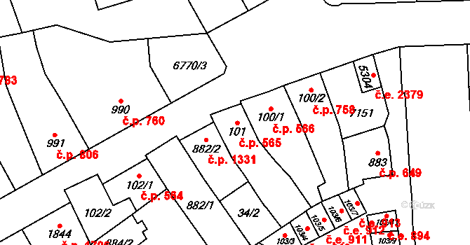 Žatec 565 na parcele st. 101 v KÚ Žatec, Katastrální mapa