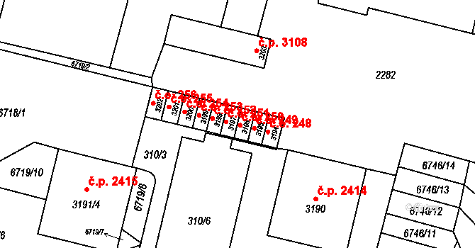 Žatec 250 na parcele st. 3196 v KÚ Žatec, Katastrální mapa