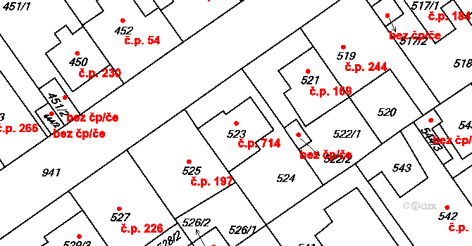 Malešice 714, Praha na parcele st. 523 v KÚ Malešice, Katastrální mapa