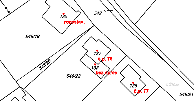 Rovné 75, Bystřice nad Pernštejnem na parcele st. 127 v KÚ Rovné, Katastrální mapa