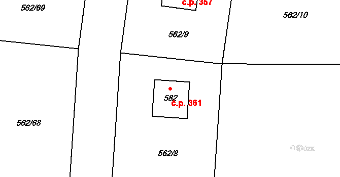 Libá 361 na parcele st. 582 v KÚ Libá, Katastrální mapa