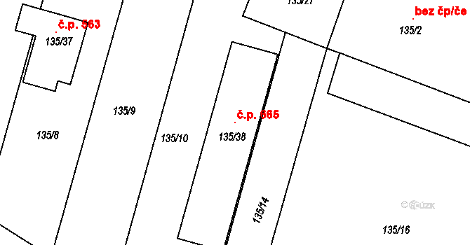 Křimice 665, Plzeň na parcele st. 135/38 v KÚ Křimice, Katastrální mapa