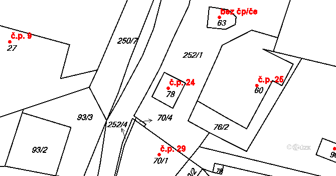 Ježkovice 24, Voděrady na parcele st. 78 v KÚ Ježkovice, Katastrální mapa