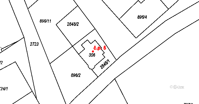 Uhřínov 5, Liberk na parcele st. 306 v KÚ Velký Uhřínov, Katastrální mapa