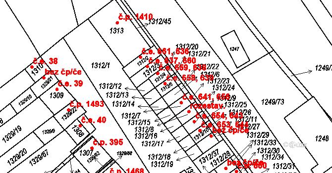 Hustopeče 639,658 na parcele st. 1312/5 v KÚ Hustopeče u Brna, Katastrální mapa