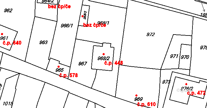 Jaroslavice 448 na parcele st. 968/2 v KÚ Jaroslavice, Katastrální mapa