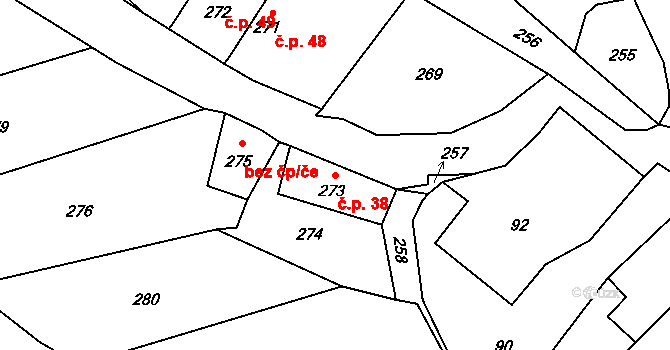 Přerov XII-Žeravice 38, Přerov na parcele st. 273 v KÚ Žeravice, Katastrální mapa