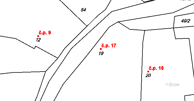 Bahno 17, Černíny na parcele st. 19 v KÚ Bahno, Katastrální mapa