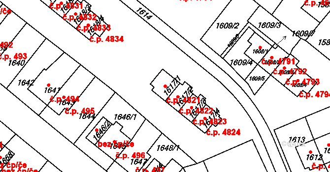 Zruč nad Sázavou 4821 na parcele st. 1617/1 v KÚ Zruč nad Sázavou, Katastrální mapa