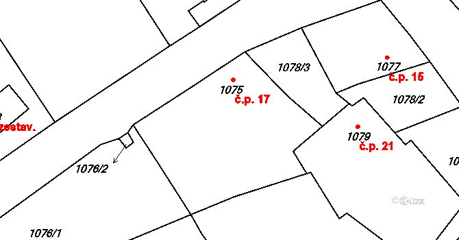 Radomilice 17, Dříteň na parcele st. 1075 v KÚ Záblatí, Katastrální mapa