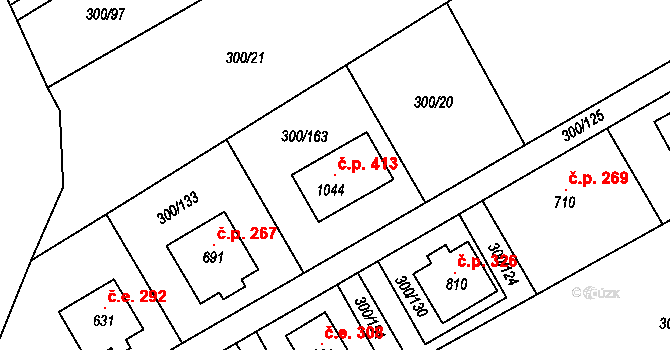 Jevany 413 na parcele st. 1044 v KÚ Jevany, Katastrální mapa