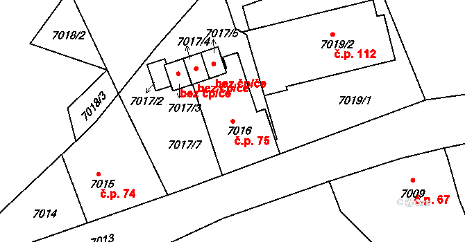 Jiřetín pod Bukovou 75 na parcele st. 7016 v KÚ Jiřetín pod Bukovou, Katastrální mapa