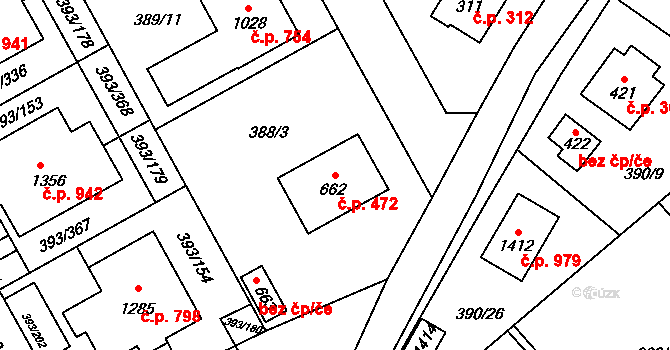Horoměřice 472 na parcele st. 662 v KÚ Horoměřice, Katastrální mapa