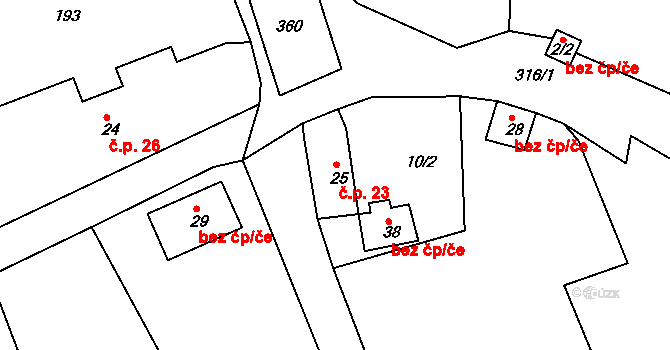 Štítov 23 na parcele st. 25 v KÚ Štítov, Katastrální mapa