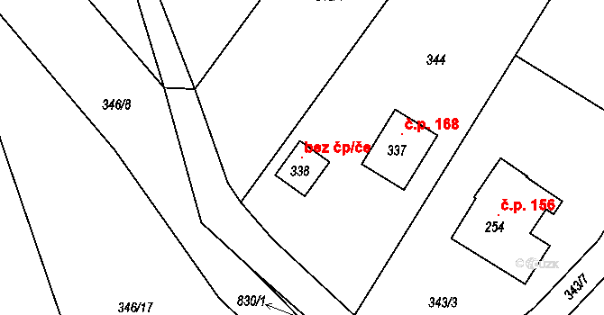 Březina 134589602 na parcele st. 338 v KÚ Březina u Rokycan, Katastrální mapa