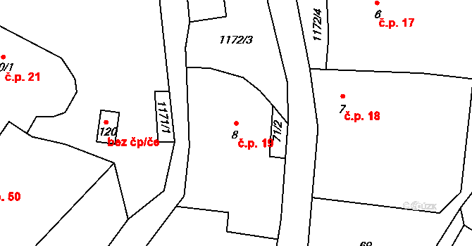 Kamenná 19 na parcele st. 8 v KÚ Kamenná u Jihlavy, Katastrální mapa