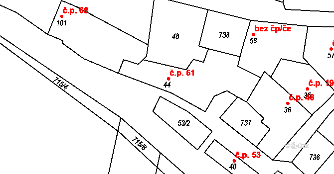 Zdislavice 61, Troubky-Zdislavice na parcele st. 44 v KÚ Zdislavice, Katastrální mapa