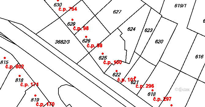Vyškov-Předměstí 100, Vyškov na parcele st. 625 v KÚ Vyškov, Katastrální mapa