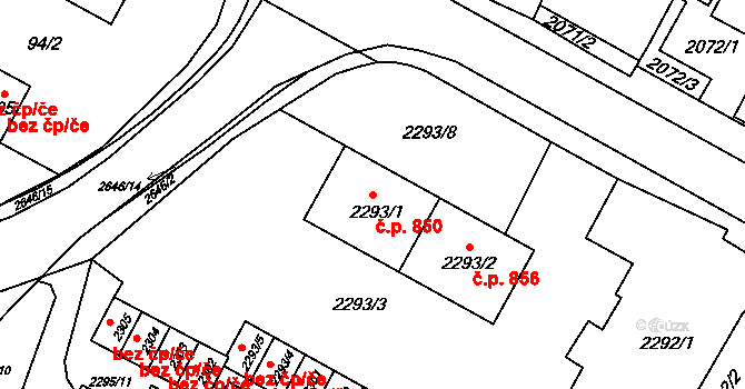 Rýmařov 850 na parcele st. 2293/1 v KÚ Rýmařov, Katastrální mapa